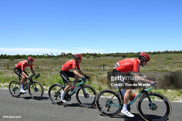 Louis Barre of France, Laurens Huys of Belgium and Anthony Delaplace of France and Team Arkea-B&B Hotels compete during the 24th Santos Tour Down...