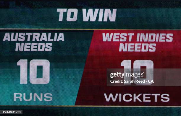 Announcement on big screen during the Mens Test match series between Australia and West Indies at Adelaide Oval on January 19, 2024 in Adelaide,...