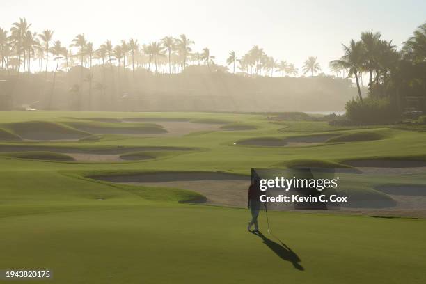 Steve Stricker of the United States stands on the 18th hole during the first round of the Mitsubishi Electric Championship at Hualalai Golf Club on...