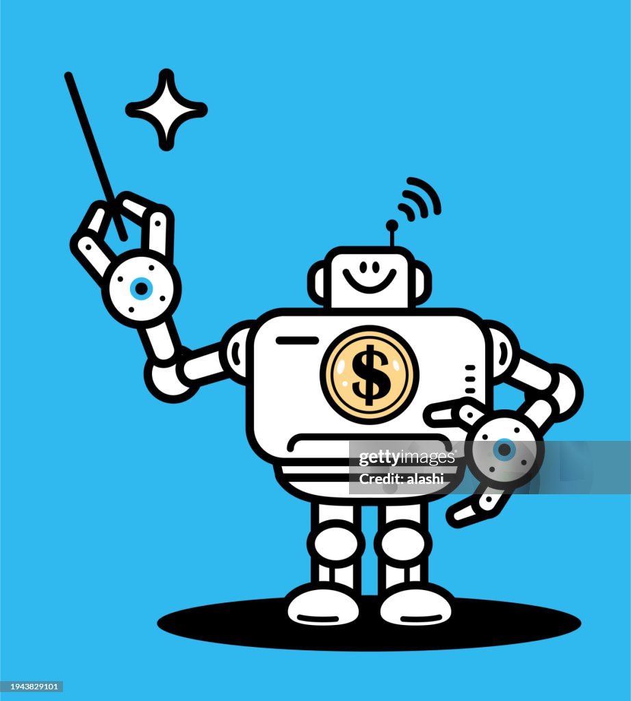 An Ai Financial Analyst Robot Holding A Pointer Stick High-Res