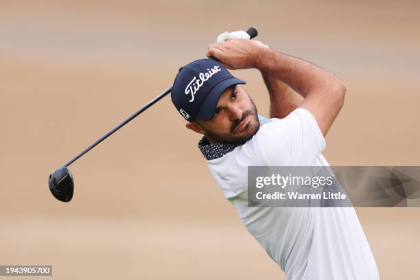 Clement Sordet of France plays his second shot on the third hole during Round Two of the Hero Dubai Desert Classic at Emirates Golf Club on January...