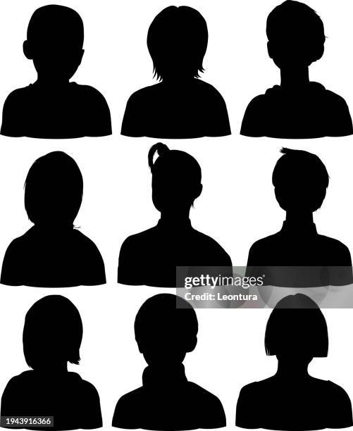 child head silhouettes - dark studio stock illustrations