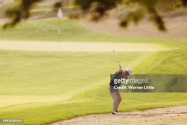 Andy Sullivan of England plays his third shot on the third hole during Round Two of the Hero Dubai Desert Classic at Emirates Golf Club on January...