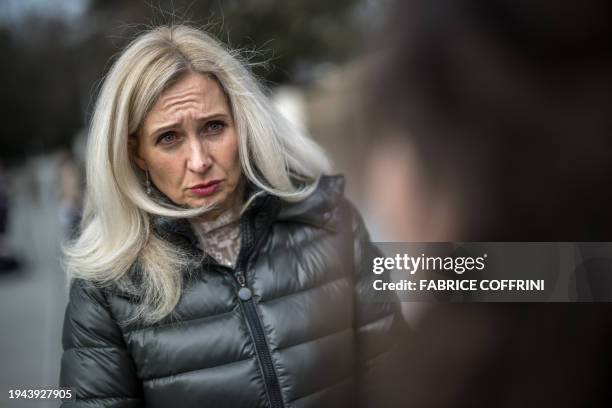 Head of Russian NGO Crew Against Torture, human rigths defender and lawyer Olga Sadovskaya speaks during an interview with AFP ahead of a session of...