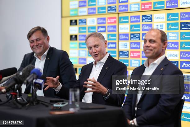 New Wallabies Head Coach Joe Schmidt speaks to media during a Rugby Australia media opportunity at Allianz Stadium on January 19, 2024 in Sydney,...