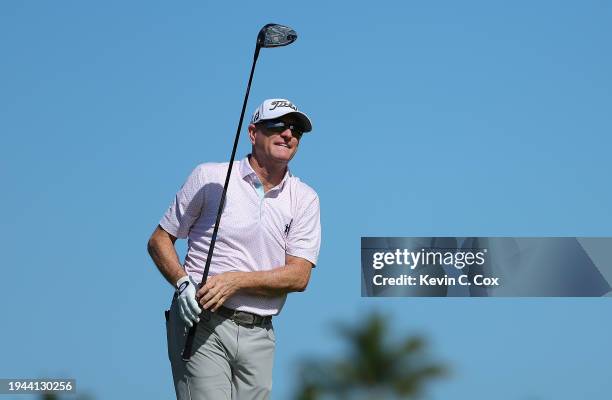 Steve Flesch of the United States tees off the second hole during the first round of the Mitsubishi Electric Championship at Hualalai Golf Club on...