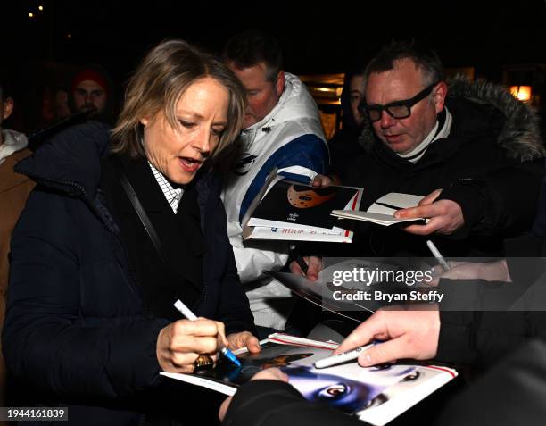 Jodie Foster signs autographs during the 2024 Sundance Film Festival on January 18, 2024 in Park City, Utah.