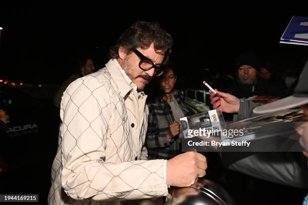 Pedro Pascal signs autographs during the 2024 Sundance Film Festival on January 18, 2024 in Park City, Utah.