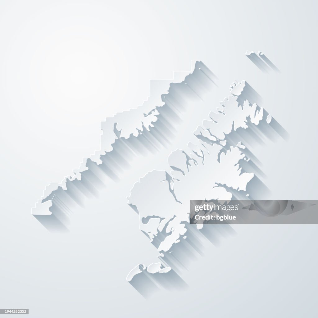 Kodiak Island, Alaska. Map with paper cut effect on blank background