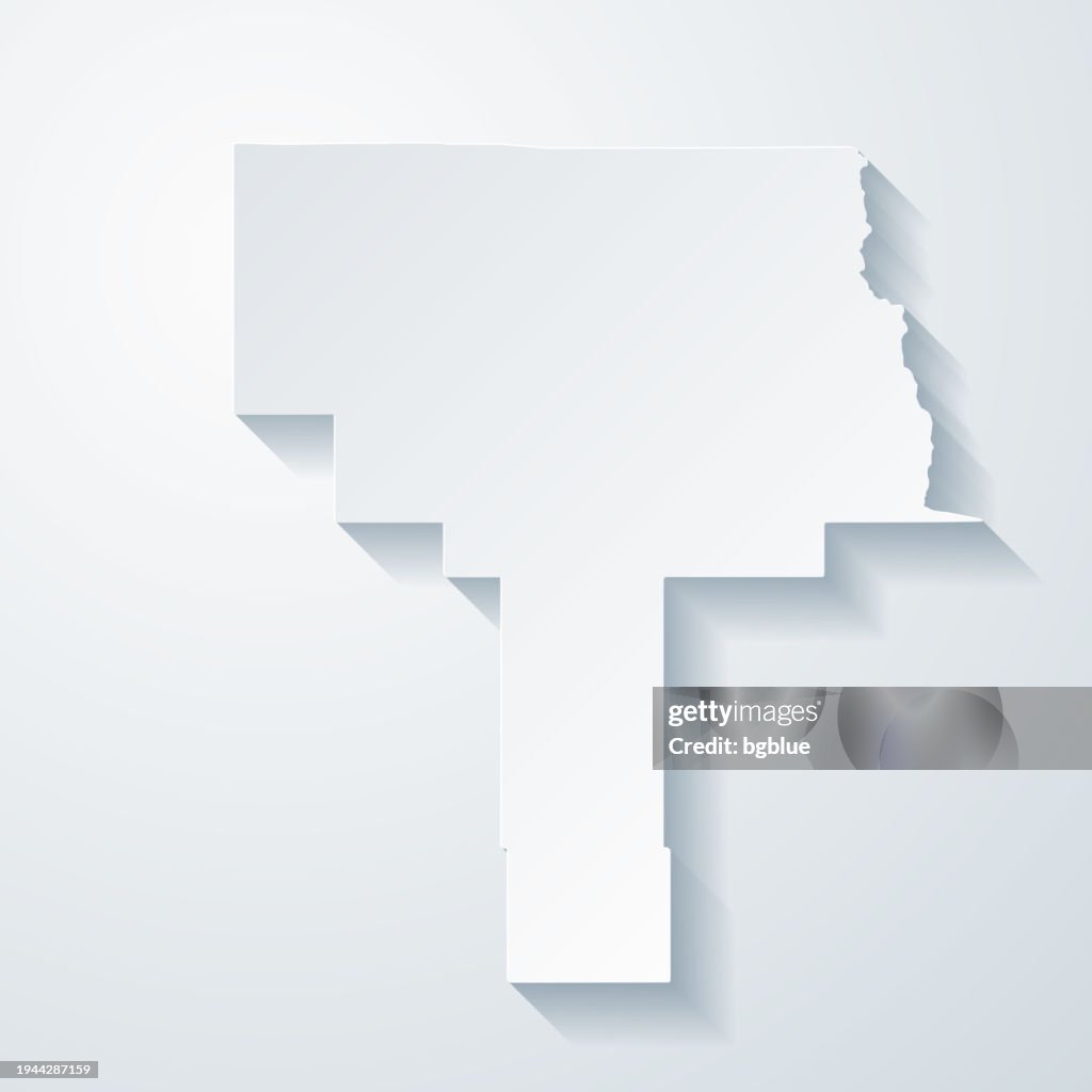 Grant County, New Mexico. Map with paper cut effect on blank background