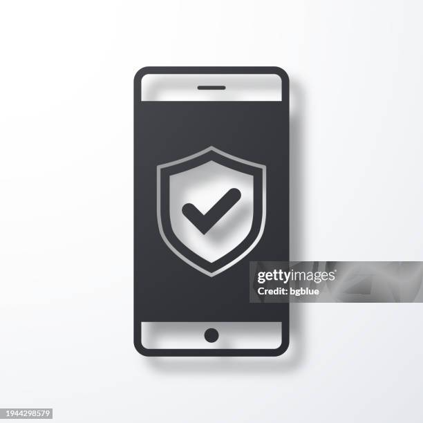 secure smartphone. icon with shadow on white background - quality control approved stock illustrations