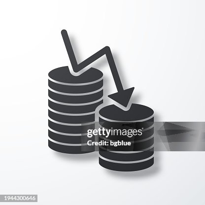 Money decrease. Icon with shadow on white background Money decrease. Icon with shadow on white background