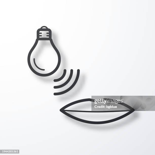 smart light bulb with voice control. line icon with shadow on white background - speech recognition stock illustrations