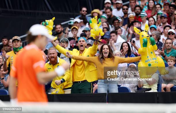 Fans show their support in the round three singles match between Alex de Minaur of Australia and Flavio Cobolli of Italy during the 2024 Australian...