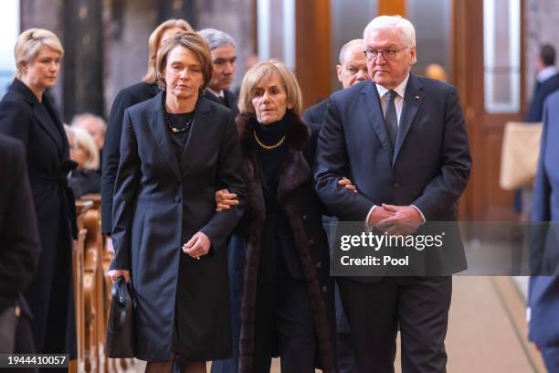 Elke Buedenbender, Ingeborg Schaeuble and Frank-Walter Steinmeier attend a memorial service for the late German politician Wolfgang Schaeuble at the...