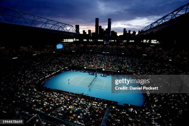 General view of Rod Laver Arena in the round three singles match between Novak Djokovic of Serbia and Tomas Martin Etcheverry of Argentina during the...