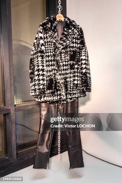 Model walks the runway during the Sulvam Ready to Wear Fall/Winter 2024-2025 presentation as part of the Paris Men Fashion Week on January 18, 2024...