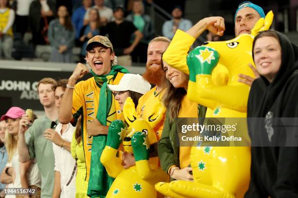 Fans show their support in the round three singles match between Alex de Minaur of Australia and Flavio Cobolli of Italy during the 2024 Australian...