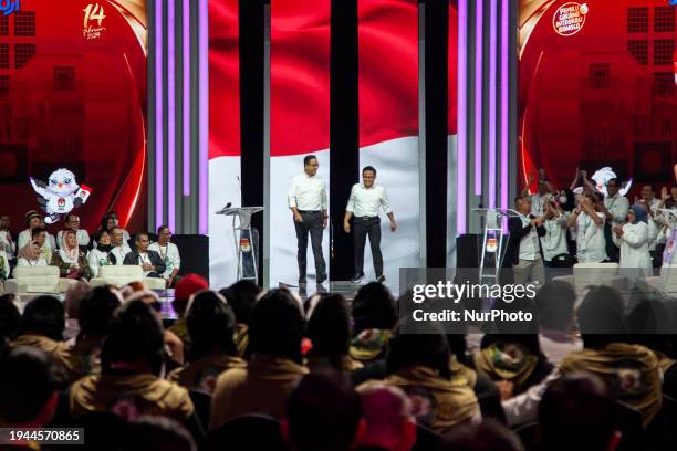 Presidential candidate Anies Baswedan , and his running mate Muhaimin Iskandar are arriving at the venue for the last Vice Presidential debate at the...