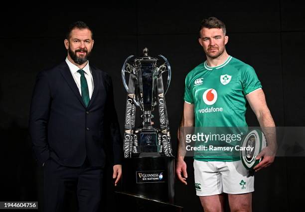 Dublin , Ireland - 22 January 2024; Ireland head coach Andy Farrell and Ireland captain Peter O'Mahony during the launch of the Guinness Six Nations...