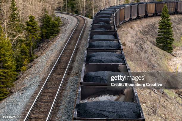rail cars loaded with coal - charbon photos et images de collection