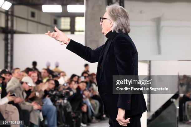 Designer Paul Smith walks the runway after the Paul Smith Menswear Fall/Winter 2024-2025 show as part of Paris Fashion Week on January 19, 2024 in...