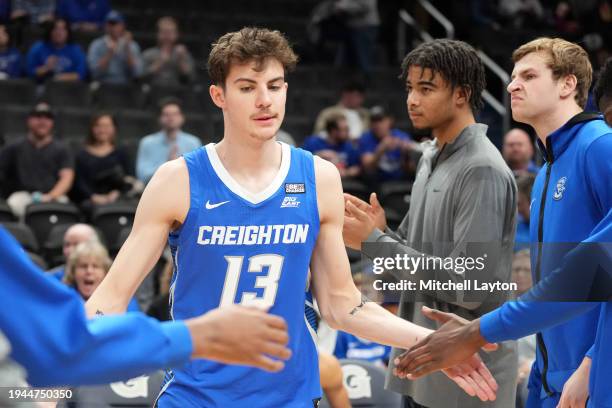 Mason Miller of the Creighton Bluejays is introduced before a college basketball game against the Georgetown Hoyas at the Capital One Arena on...