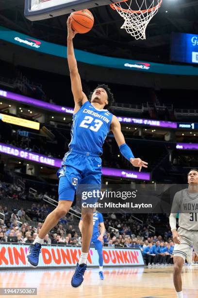 Trey Alexander of the Creighton Bluejays drives to the basket during a college basketball game against the Georgetown Hoyas at the Capital One Arena...