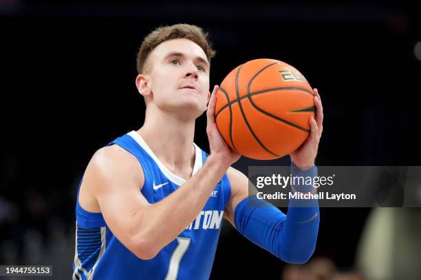 Steven Ashworth of the Creighton Bluejays takes a foul shot during a college basketball game against the Georgetown Hoyas at the Capital One Arena on...