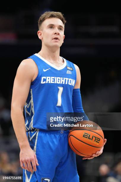 Steven Ashworth of the Creighton Bluejays takes a foul shot during a college basketball game against the Georgetown Hoyas at the Capital One Arena on...
