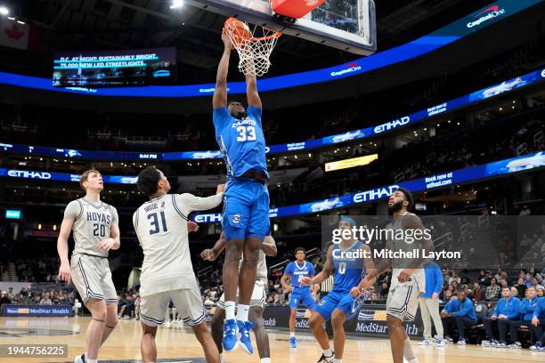 Fredrick King of the Creighton Bluejays dunks the ball during a college basketball game against the Georgetown Hoyas at the Capital One Arena on...