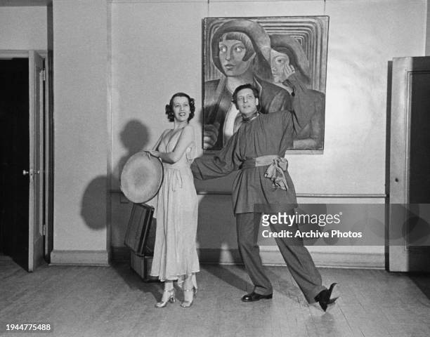 French-American opera singer and actress Lily Pons and Italian opera singer Ezio Pinza during rehearsals for the Metropolitan Opera production of 'Le...