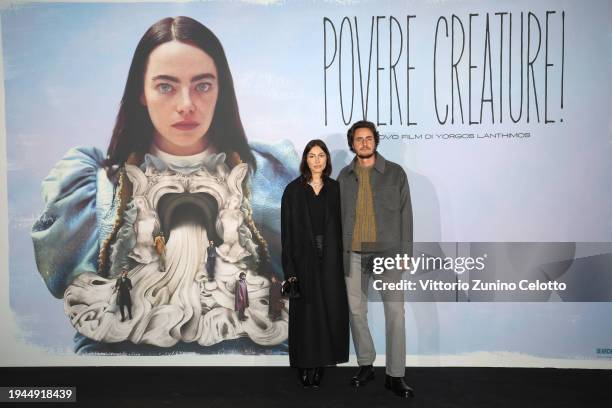 Giorgia Tordini and Charley Vezza attend the "Poor Things" Italian Premiere at Fondazione Prada on January 18, 2024 in Milan, Italy.