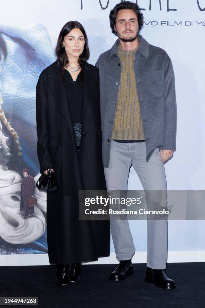 Giorgia Tordini and Charley Vezza attend the Milan premiere of "Poor Things" at Fondazione Prada on January 18, 2024 in Milan, Italy.