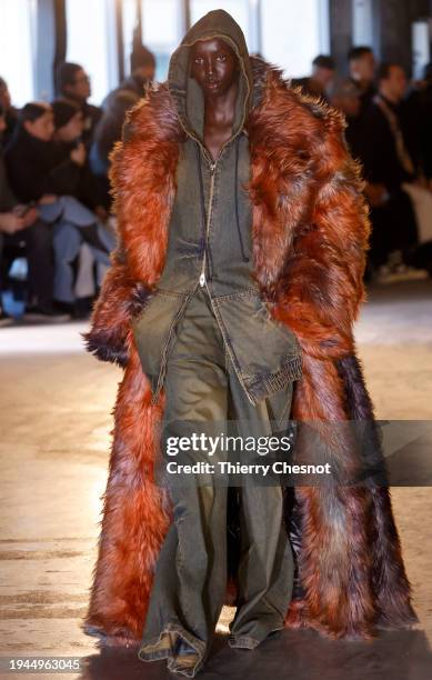 Model walks the runway during the Juun.j Menswear Fall/Winter 2024-2025 show as part of Paris Fashion Week on January 19, 2024 in Paris, France.