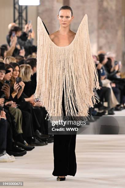 Karlie Kloss on the runway at Schiaparelli Couture Spring 2024 as part of Paris Couture Fashion Week held at Petit Palais on January 22, 2024 in...