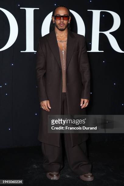 Lewis Hamilton attends the Dior Homme Menswear Fall/Winter 2024-2025 show as part of Paris Fashion Week on January 19, 2024 in Paris, France.