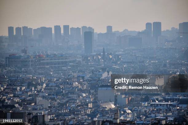 The view from the Sacre Coeur looking south on January 19, 2024 in Paris, France. Air quality in Paris and its close suburbs is qualified bad today...