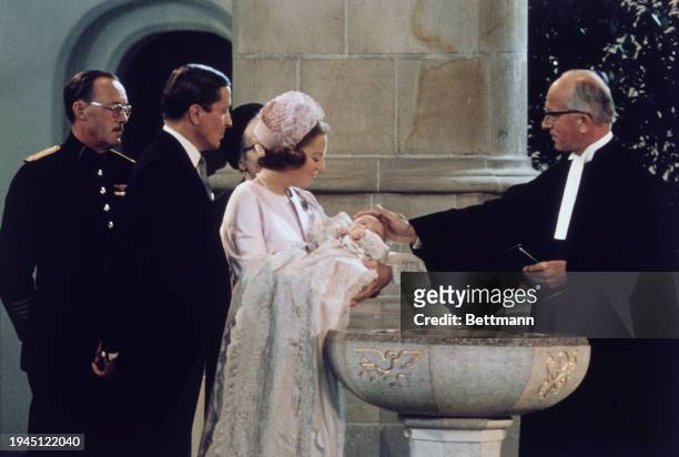 Princess Beatrix and Prince Claus with their son Prince Willem-Alexander during his christening at St Jacob's Church in The Hague, September 2nd...