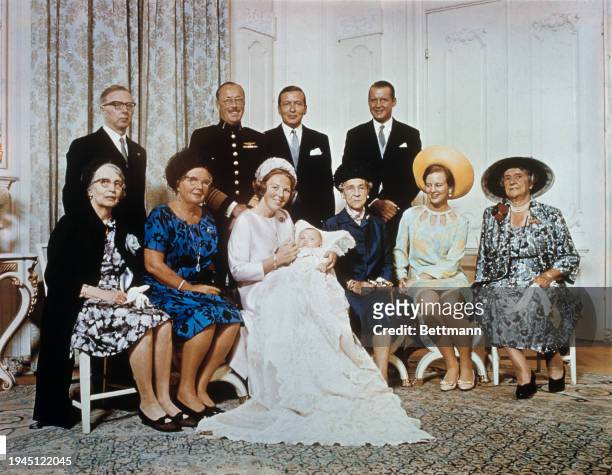 Official photograph of grandparents and godparents on the day of the christening of Prince Willem-Alexander in The Hague, Netherlands, September 2nd...