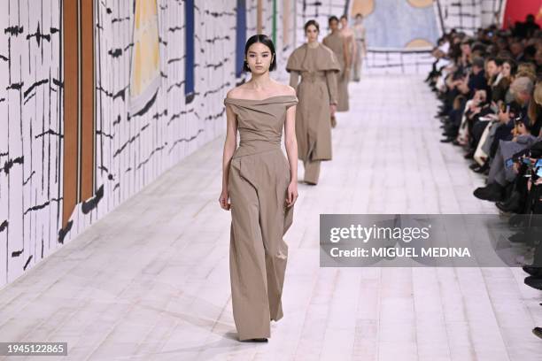 Models present creations for Christian Dior during the Women's Haute-Couture Spring/Summer 2024 Fashion Week in Paris on January 22, 2024.