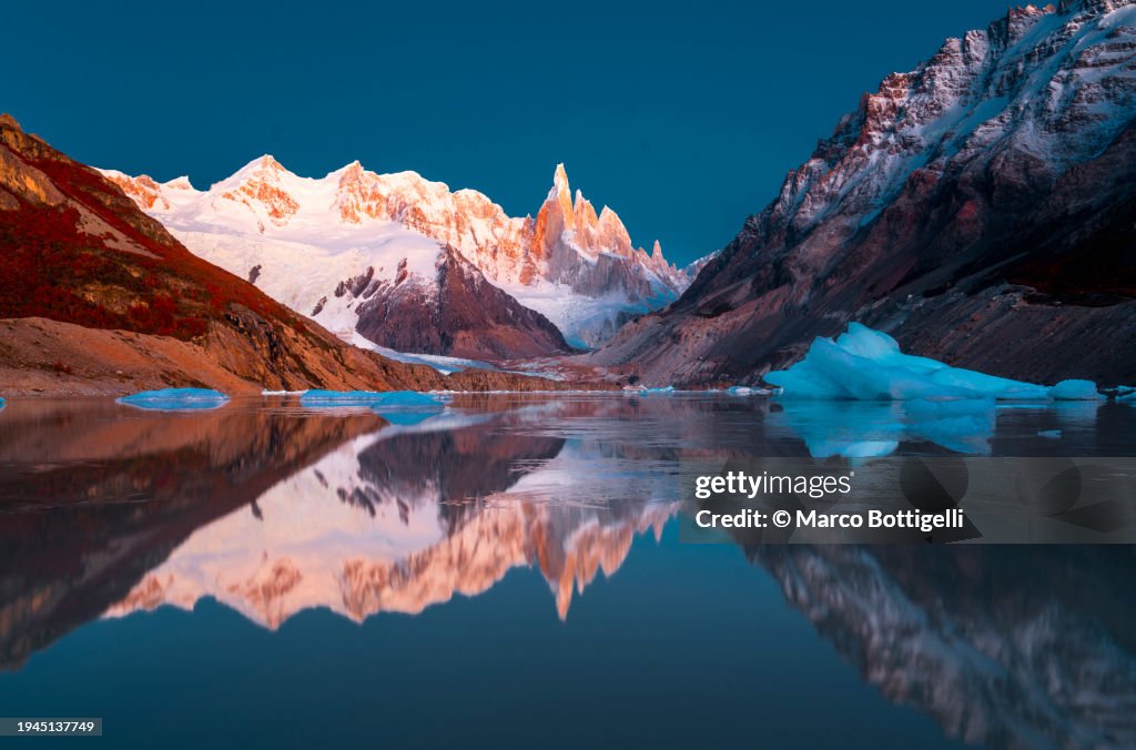 Cerro Torre reflecting in Laguna Torre, Patagonia Argentina