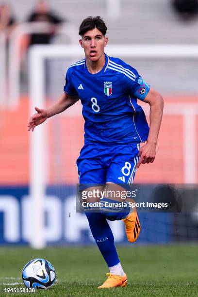 Cesare Casadei of Italy runs with the ball during the FIFA U-20 World Cup Argentina 2023 Group D match between Italy and Nigeria at Mendoza Stadium...