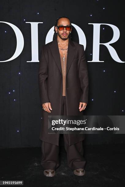 Lewis Hamilton attends the Dior Homme Menswear Fall/Winter 2024-2025 show as part of Paris Fashion Week on January 19, 2024 in Paris, France.