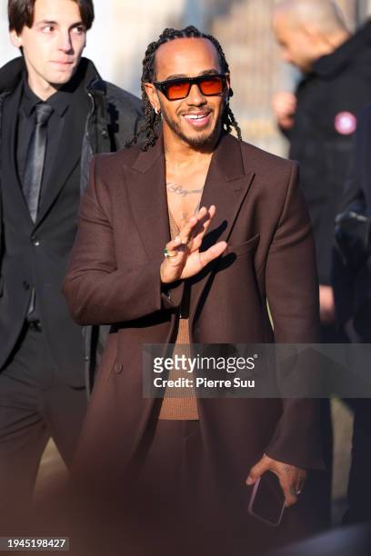 Lewis Hamilton attends the Dior Homme Menswear Fall/Winter 2024-2025 show as part of Paris Fashion Week on January 19, 2024 in Paris, France.