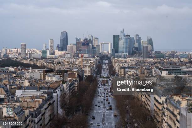 The La Defense financial district on the city skyline, viewed from the Arc de Triomph in central Paris, France, on Monday, Jan. 22, 2024. French...