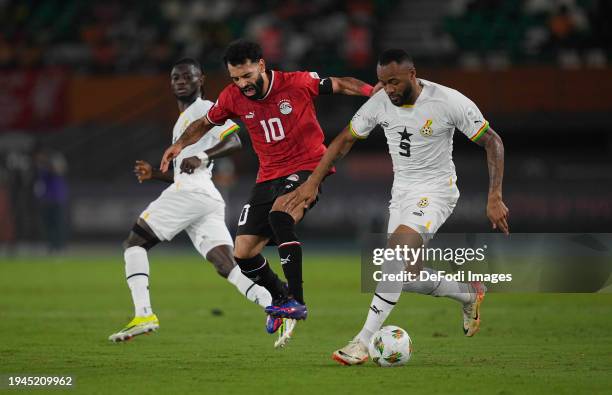 Mohamed Salah Salah Mahrous Ghaly of Egypt and Jordan Pierre Ayew of Ghana during the TotalEnergies CAF Africa Cup of Nations group stage match...