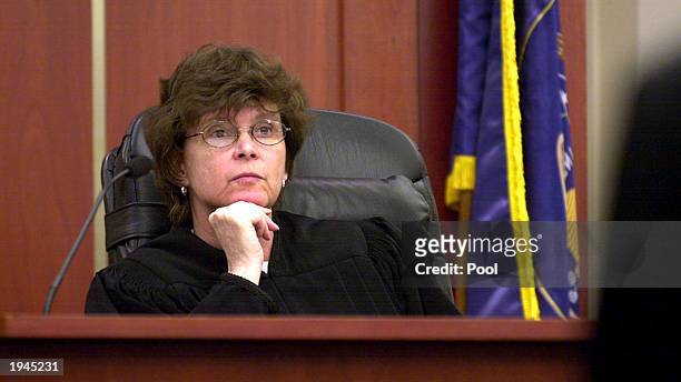 Judge Judith Atherton listens to the attorneys for Brian David Mitchell in court April 22, 2003 in Salt Lake City, Utah. Mitchell is charged with the...