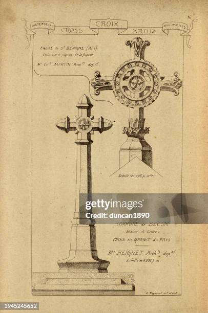 ilustrações de stock, clip art, desenhos animados e ícones de architectural cross, stonework, masonry, history of architecture, decoration and design, art, french, victorian, 19th century - simbolismo