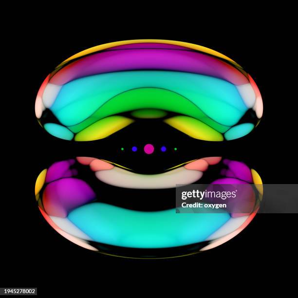 abstract multicolored neon metallic blob shapes chrome technology metaverse art on black background - manipulation des couleurs photos et images de collection